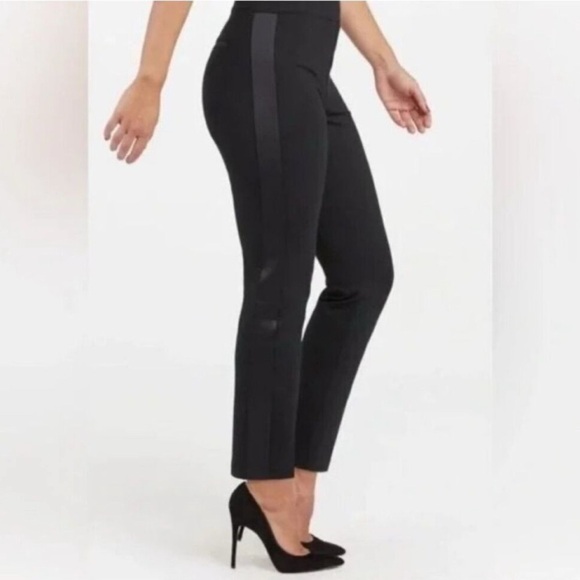SPANX Pants - Spanx Black pullon ponte tux stripe pants Medium Tall